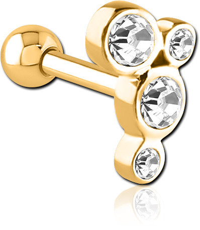 316L GOLD PVD COATED SURGICAL STEEL JEWELED TRAGUS MICRO BARBELL - FIVE DISKS
