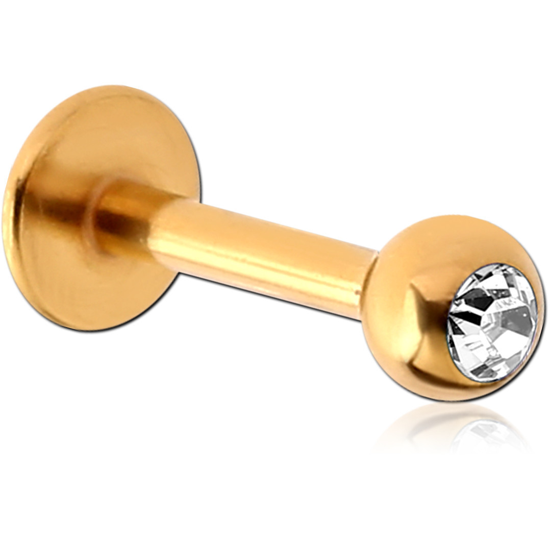 GOLD PVD COATED SURGICAL STEEL FLAT STONE PREMIUM CRYSTAL JEWELED MICRO LABRET