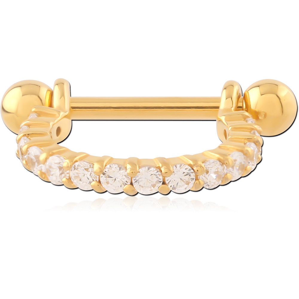 GOLD PVD COATED SURGICAL STEEL JEWELED CARTILAGE SHIELD