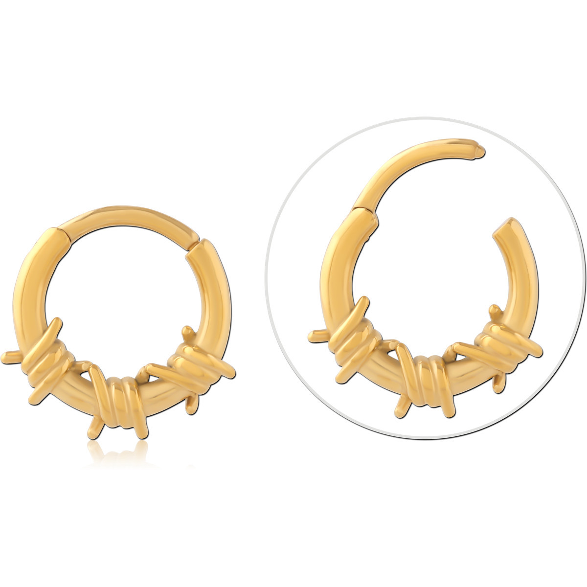 316L GOLD PVD COATED SURGICAL STEEL HINGE SEGMENT RING BARBED WIRE