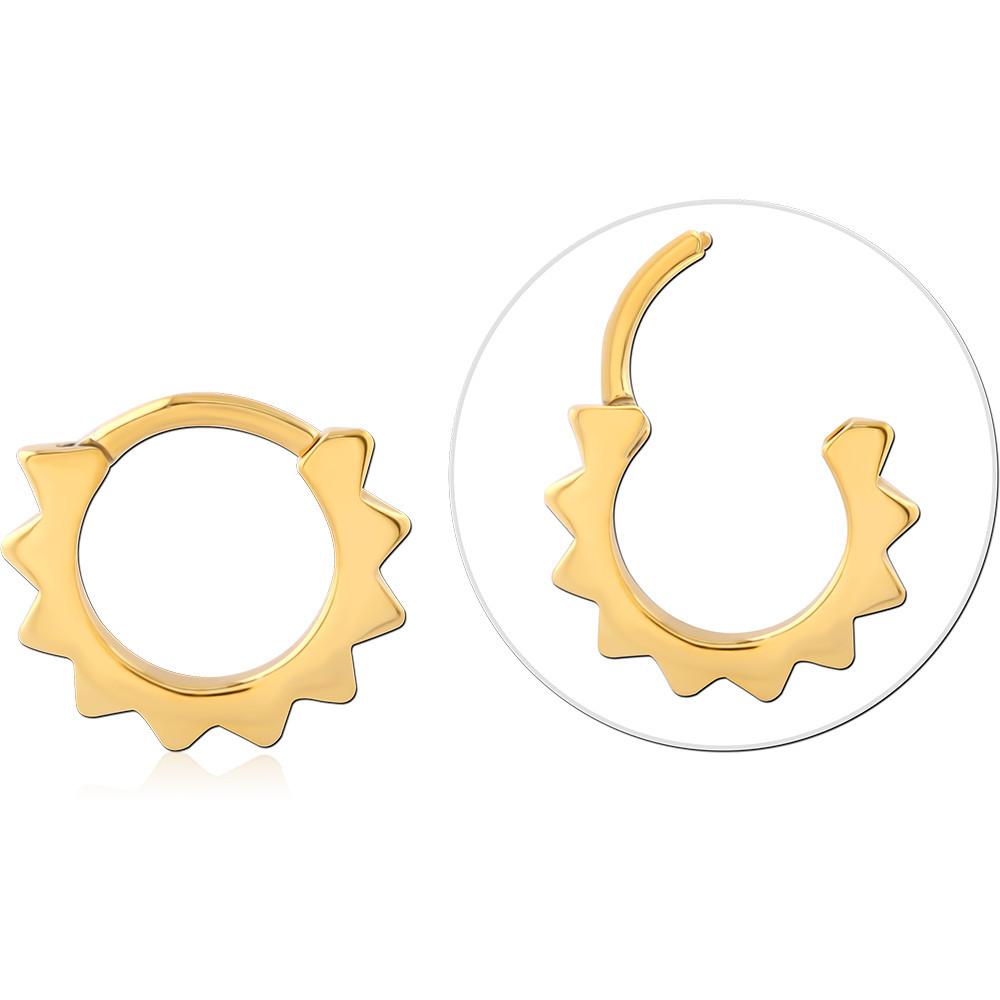 316L GOLD PVD COATED SURGICAL STEEL HINGE SEGMENT RING SUNBURST EDGE
