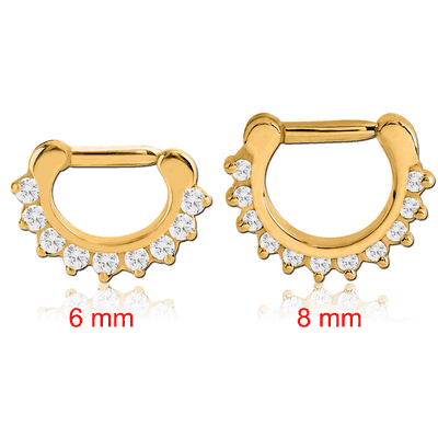 GOLD PVD COATED SURGICAL STEEL ROUND PRONG SET SWAROVSKI CRYSTAL JEWELLED HINGED SEPTUM CLICKER RING