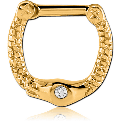 GOLD PLATED SURGICAL STEEL JEWELED HINGED SEPTUM CLICKER RING-SNAKE