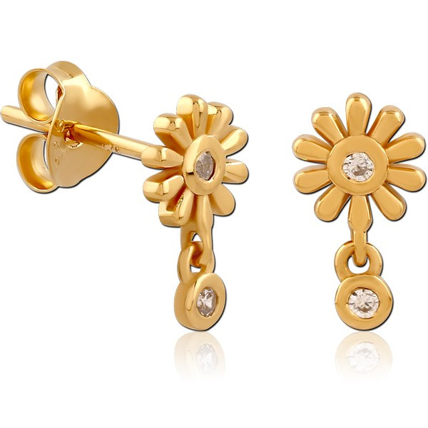 STERLING SILVER 925 GOLD PVD COATED JEWELED EAR STUDS PAIR