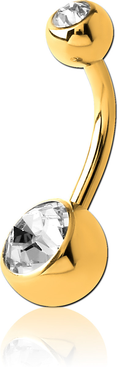 GOLD PVD COATED TITANIUM DOUBLE VALUE JEWELED NAVEL BANANA