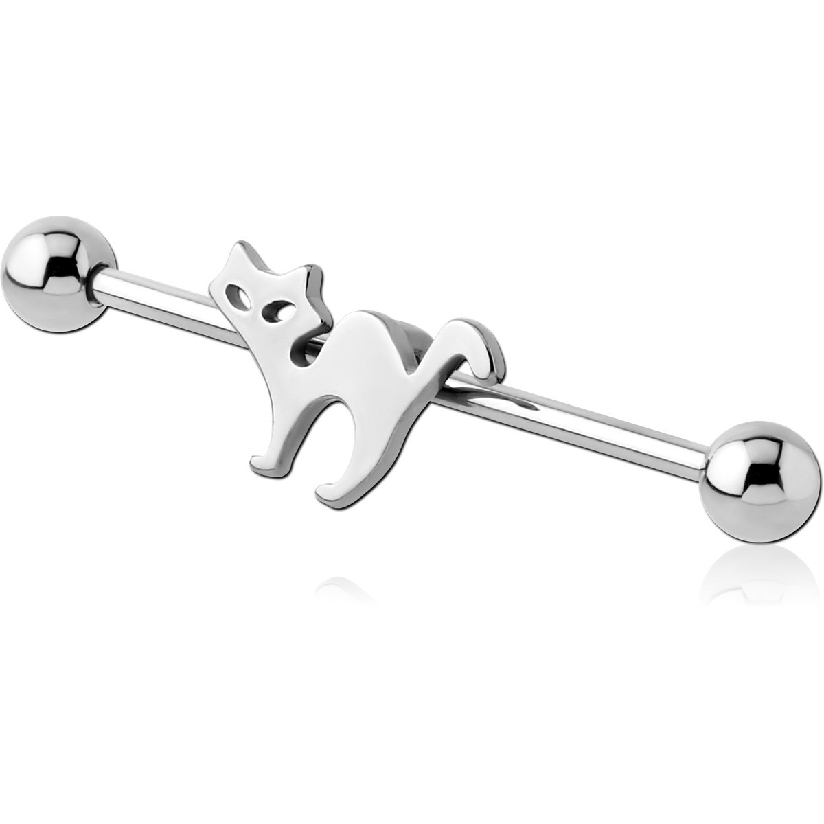 316L SURGICAL STEEL INDUSTRIAL BARBELL WITH ADJUSTABLE SLIDING CHARM - CAT