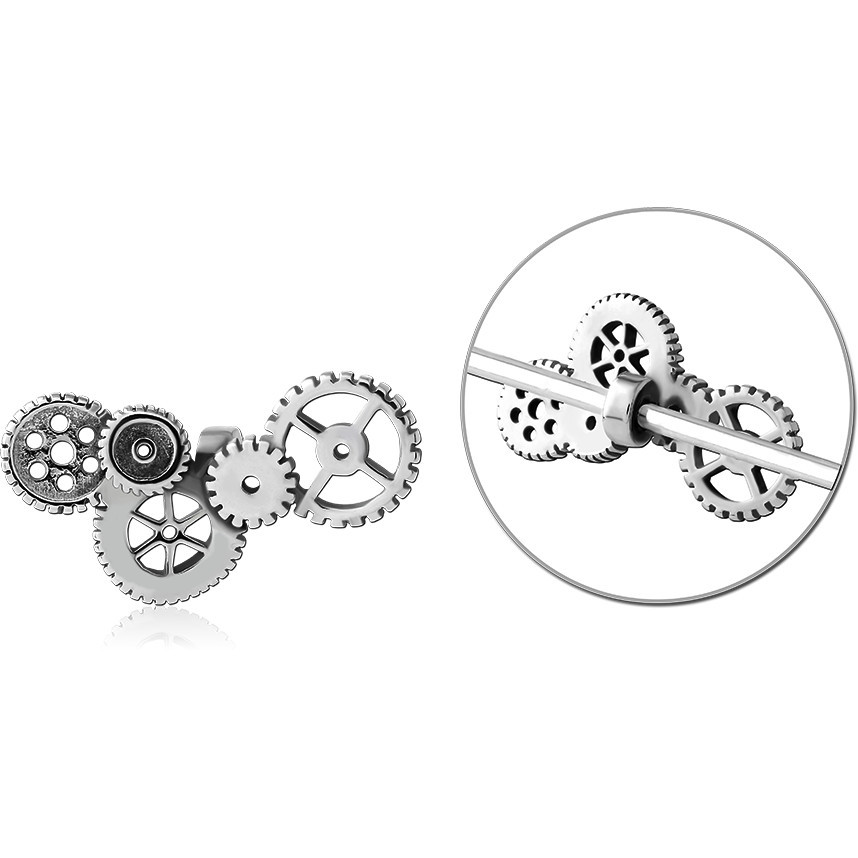 SURGICAL STEEL INDUSTRIAL SLIDING CHARM GEAR CLUSTER STEAMPUNK DETAILED DESIGN
