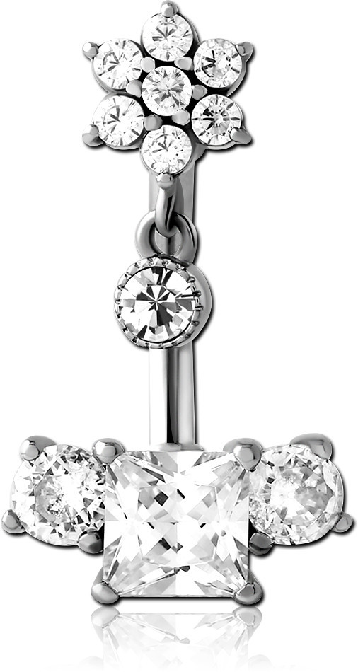 SURGICAL STEEL INTERNALLY THREADED NAVEL BANANA MULTI GEM CLUSTER DANGLE