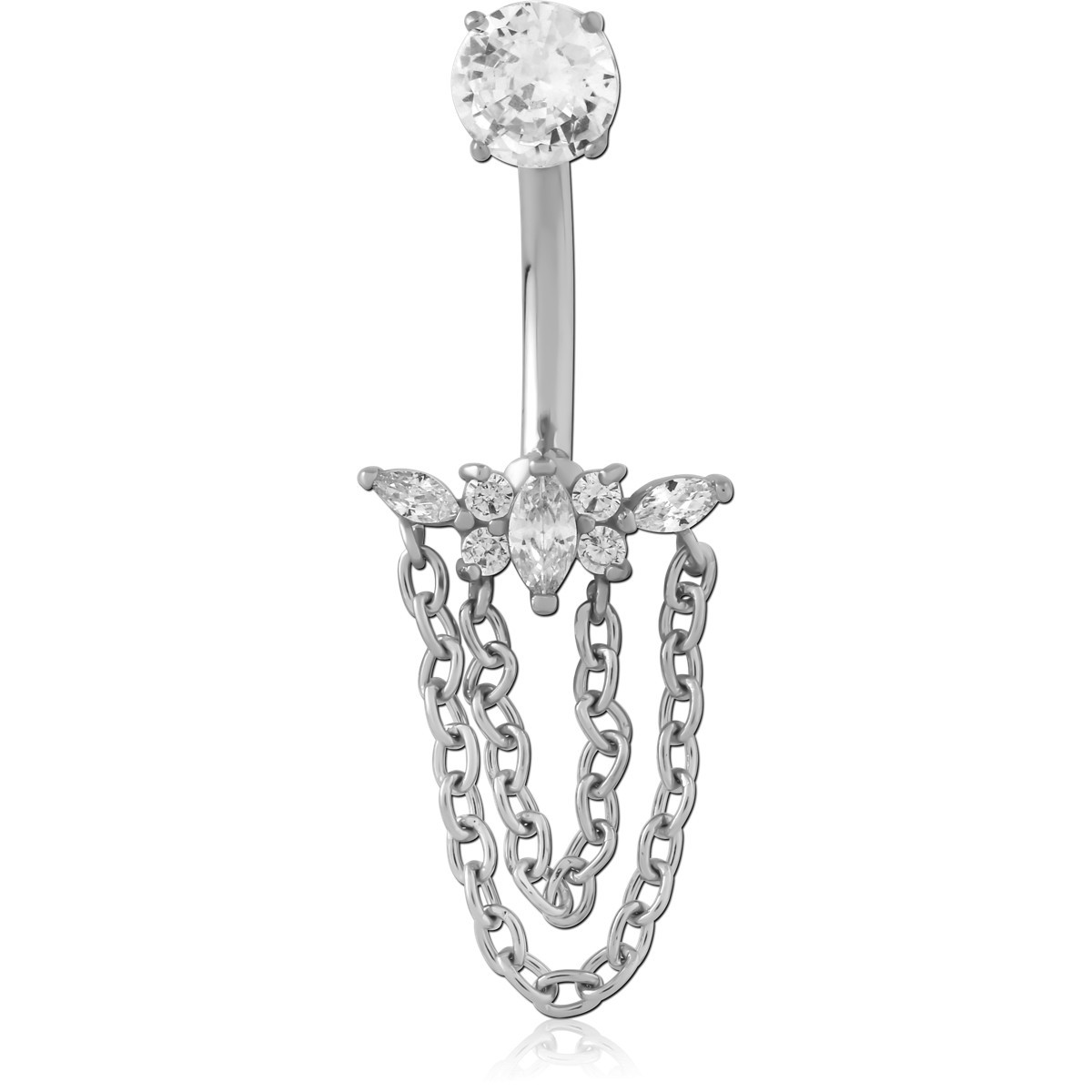 SURGICAL STEEL INTERNALLY THREADED DOUBLE JEWELED NAVEL BANANA