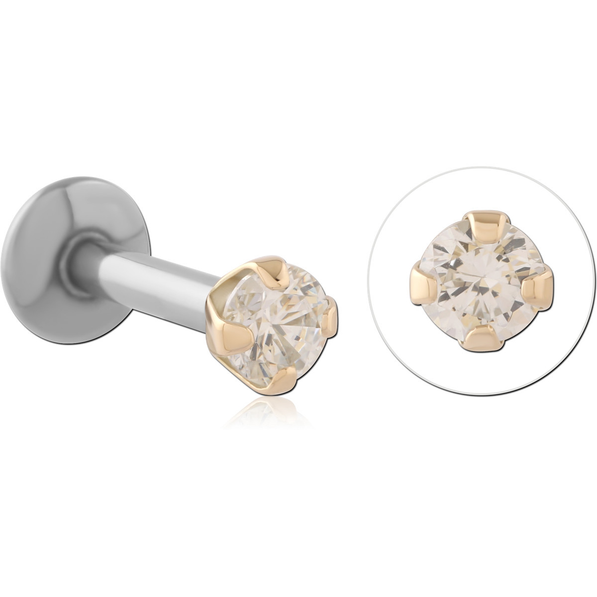 14K GOLD PRONG SET JEWELED BALL FOR 1.6MM INTERNALLY THREADED MICRO LABRET PIN
