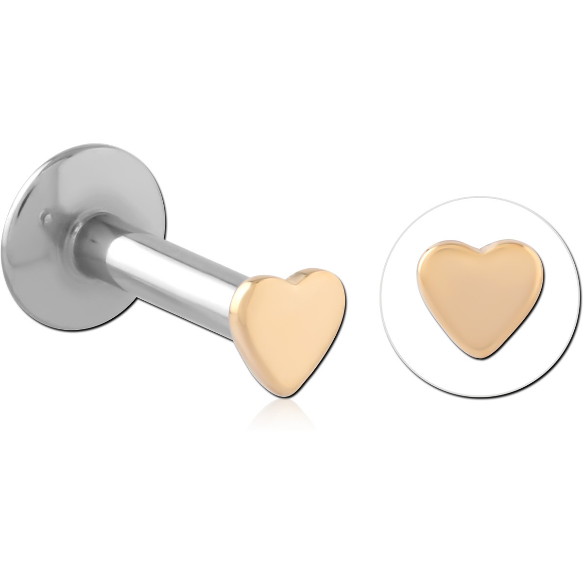 14K YELLOW GOLD TOP WITH SURGICAL STEEL INTERNAL LABRET HEART