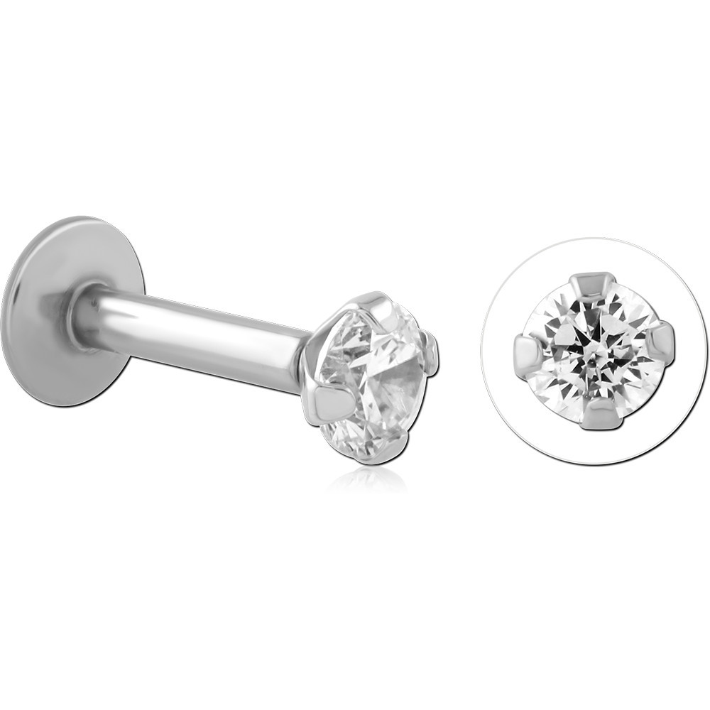 14K WHITE GOLD TOP WITH SURGICAL STEEL INTERNAL LABRET PRONG GEM