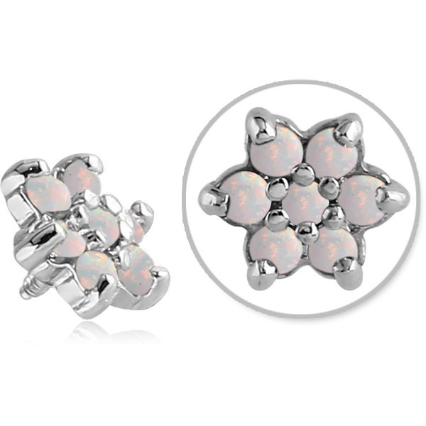 SURGICAL STEEL SYNTHETIC OPAL ATTACHMENT FOR 1.6MM INTERNALLY THREADED PINS - FLOWER