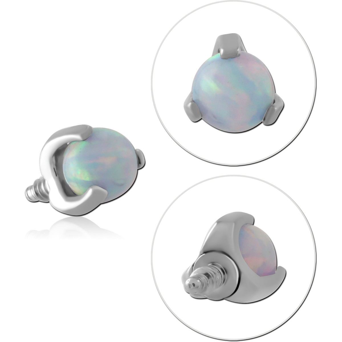 SURGICAL STEEL SYNTHETIC OPAL JEWELED ATTACHMENT FOR 1.6MM INTERNALLY THREADED PINS