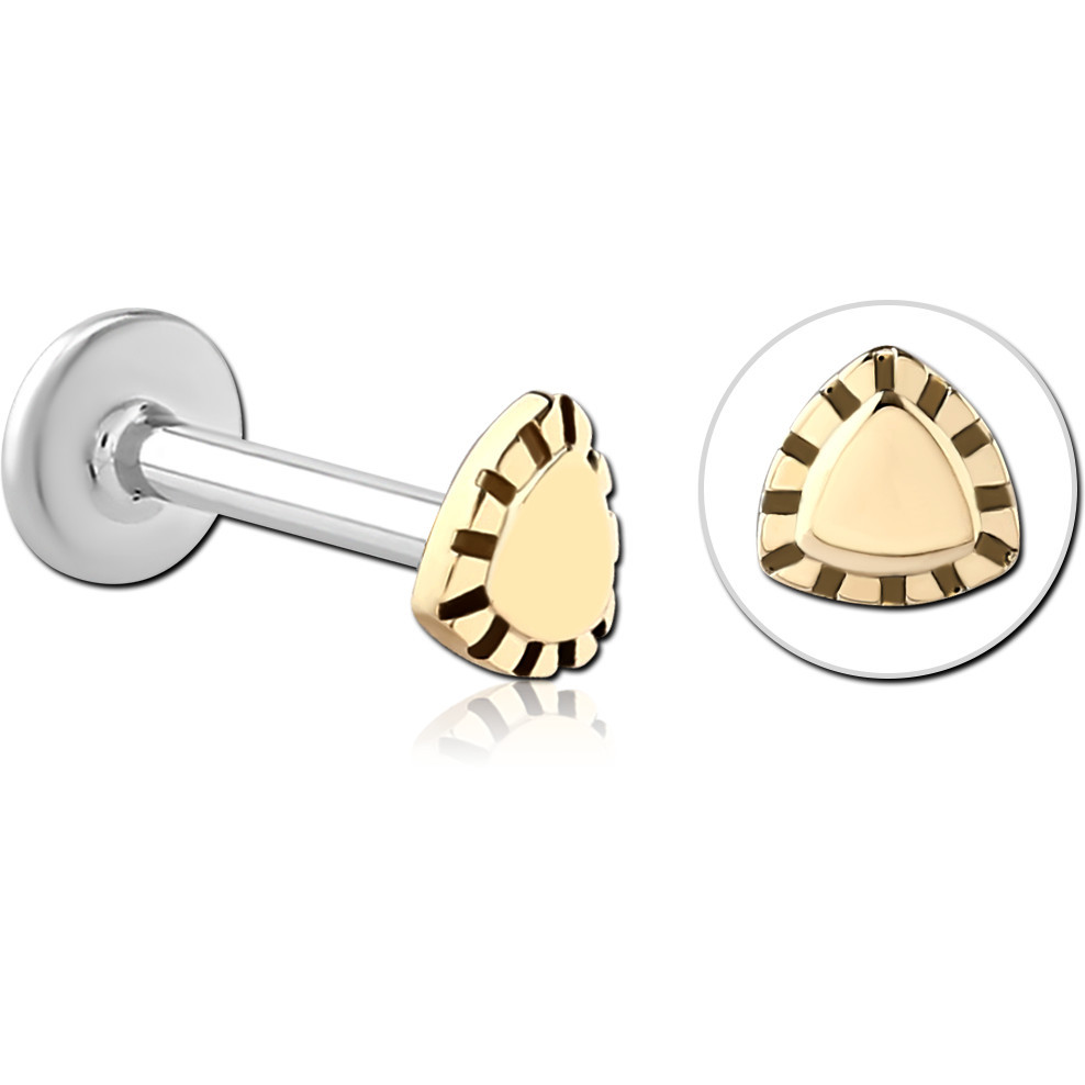 14K YELLOW GOLD TOP WITH SURGICAL STEEL INTERNAL LABRET SUNBURST TRIANGLE