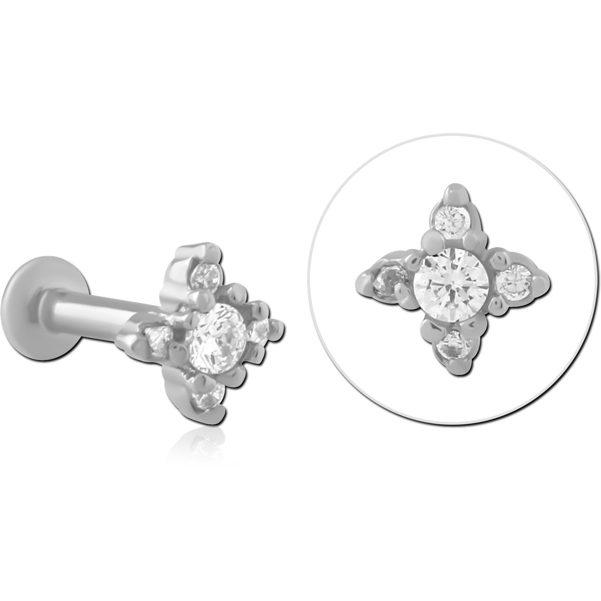 SURGICAL STEEL INTERNALLY THREADED JEWELED MICRO LABRET - SQUARE