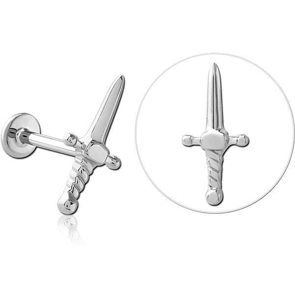 14K WHITE GOLD ATTACHMENT WITH SURGICAL STEEL INTERNALLY THREADED MICRO LABRET PIN