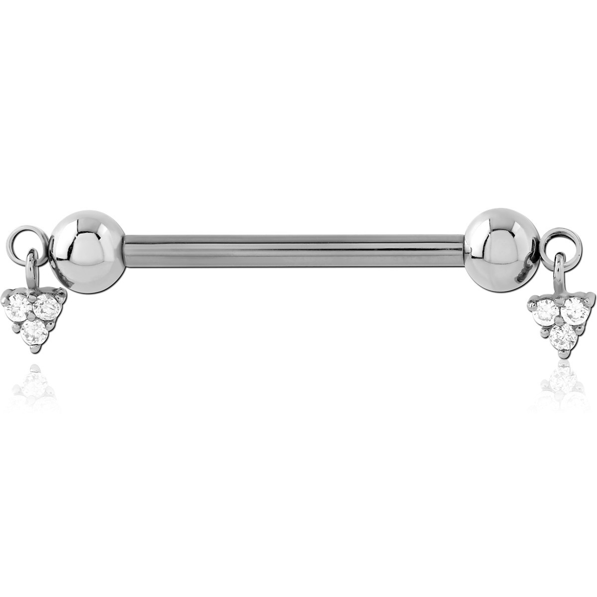 SURGICAL STEEL NIPPLE PIERCING INTERNAL THREADED BAR WITH MOVING CHARM FINE JEWELED
