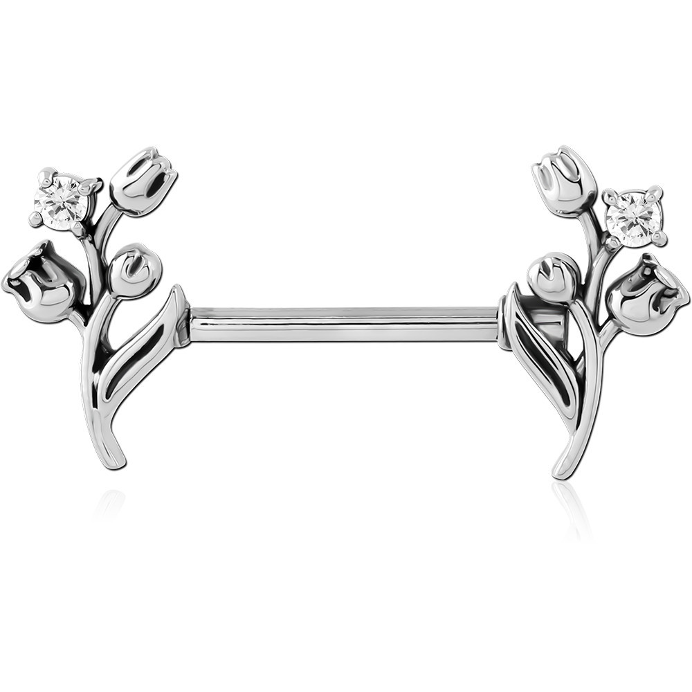SURGICAL STEEL JEWELED NIPPLE PIERCING INTERNAL THREADED BAR