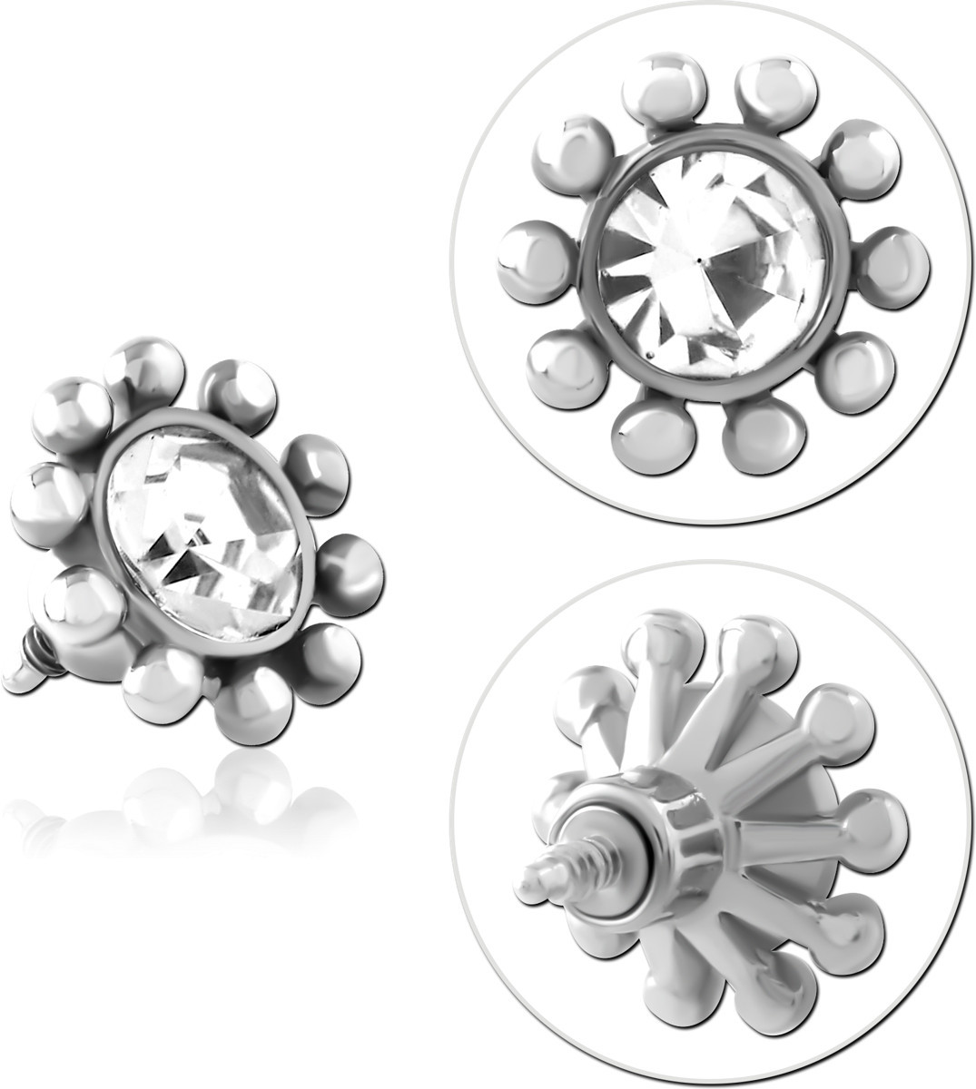 SURGICAL STEEL JEWELED MICRO ATTACHMENT FOR 1.2MM INTERNALLY THREADED PINS