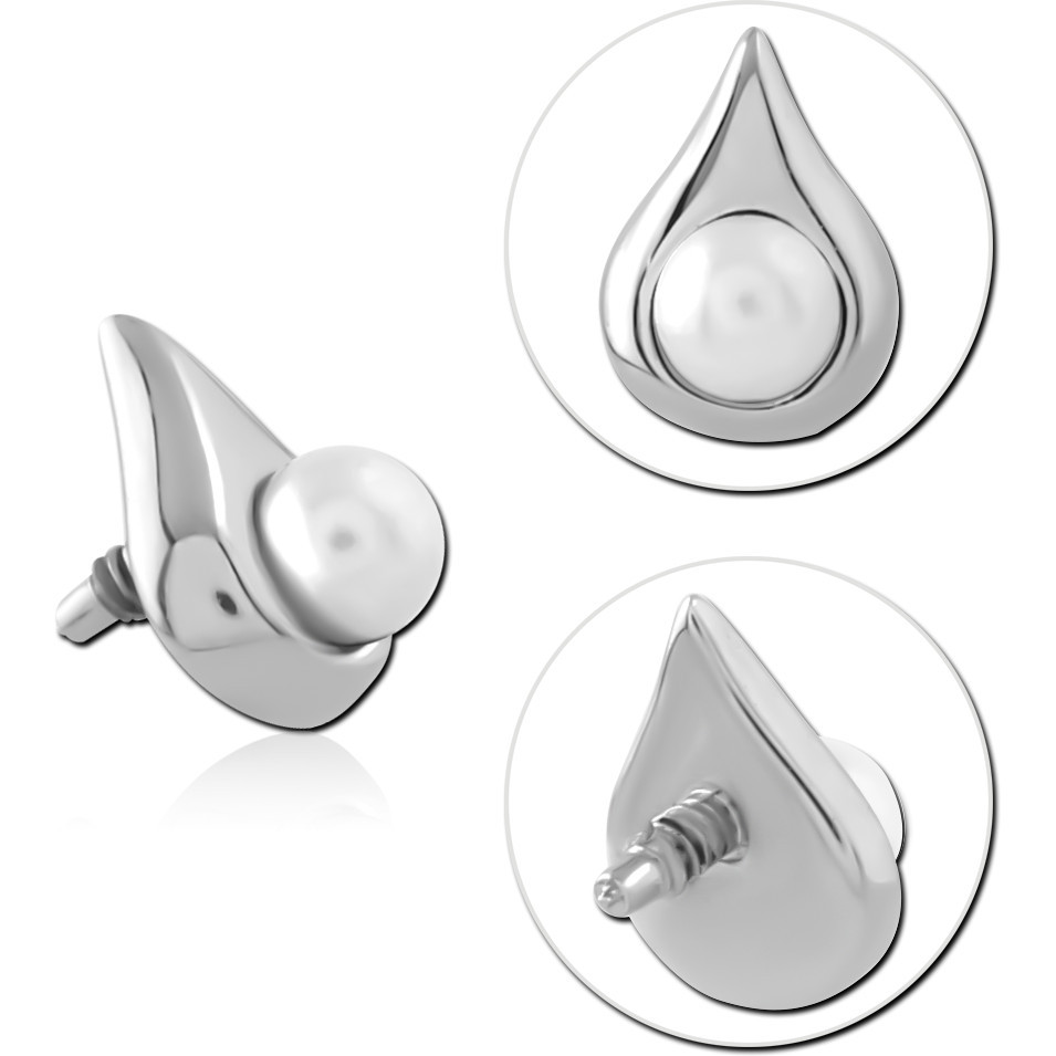 SURGICAL STEEL INTERNAL THREADED ATTACHMENT TEARDROP WHITE PEARL BEAD ACCENT