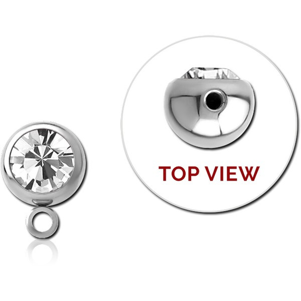 SURGICAL STEEL SIDE THREADED HIGH END CRYSTAL JEWELLED BALL WITH HOOP