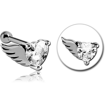 SURGICAL STEEL JEWELLED WINGED HEART TRAGUS MICRO BARBELL