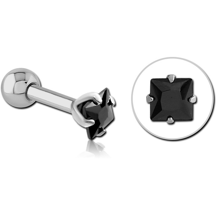 SURGICAL STEEL SQUARE PRONG SET JEWELED TRAGUS MICRO BARBELL