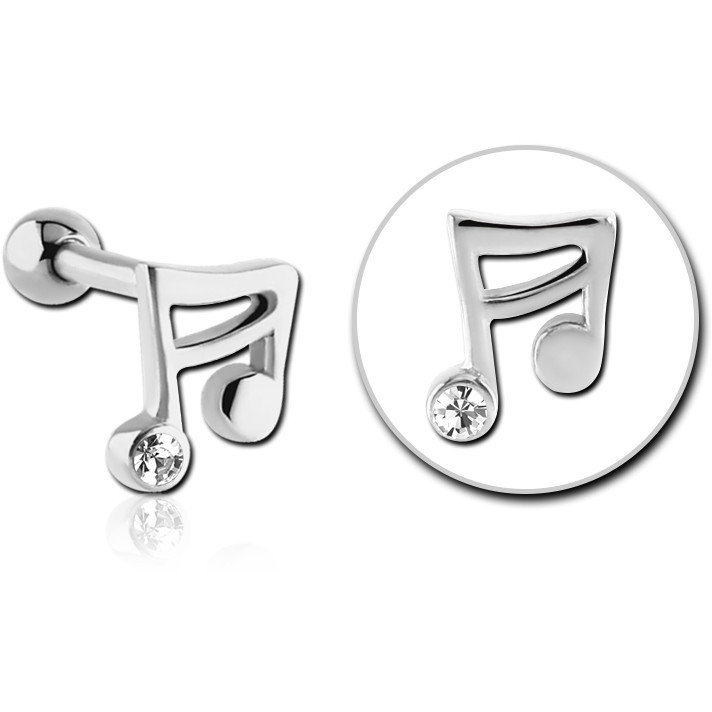 SURGICAL STEEL JEWELED TRAGUS MICRO BARBELL - MUSIC NOTE