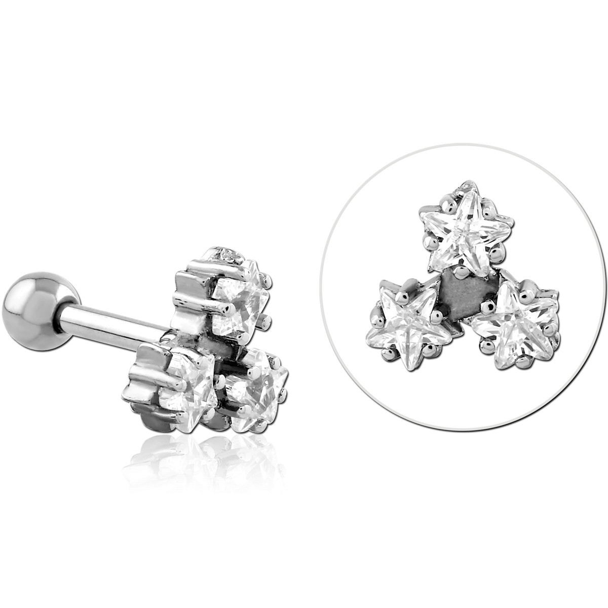 SURGICAL STEEL JEWELED TRAGUS MICRO BARBELL - STARS