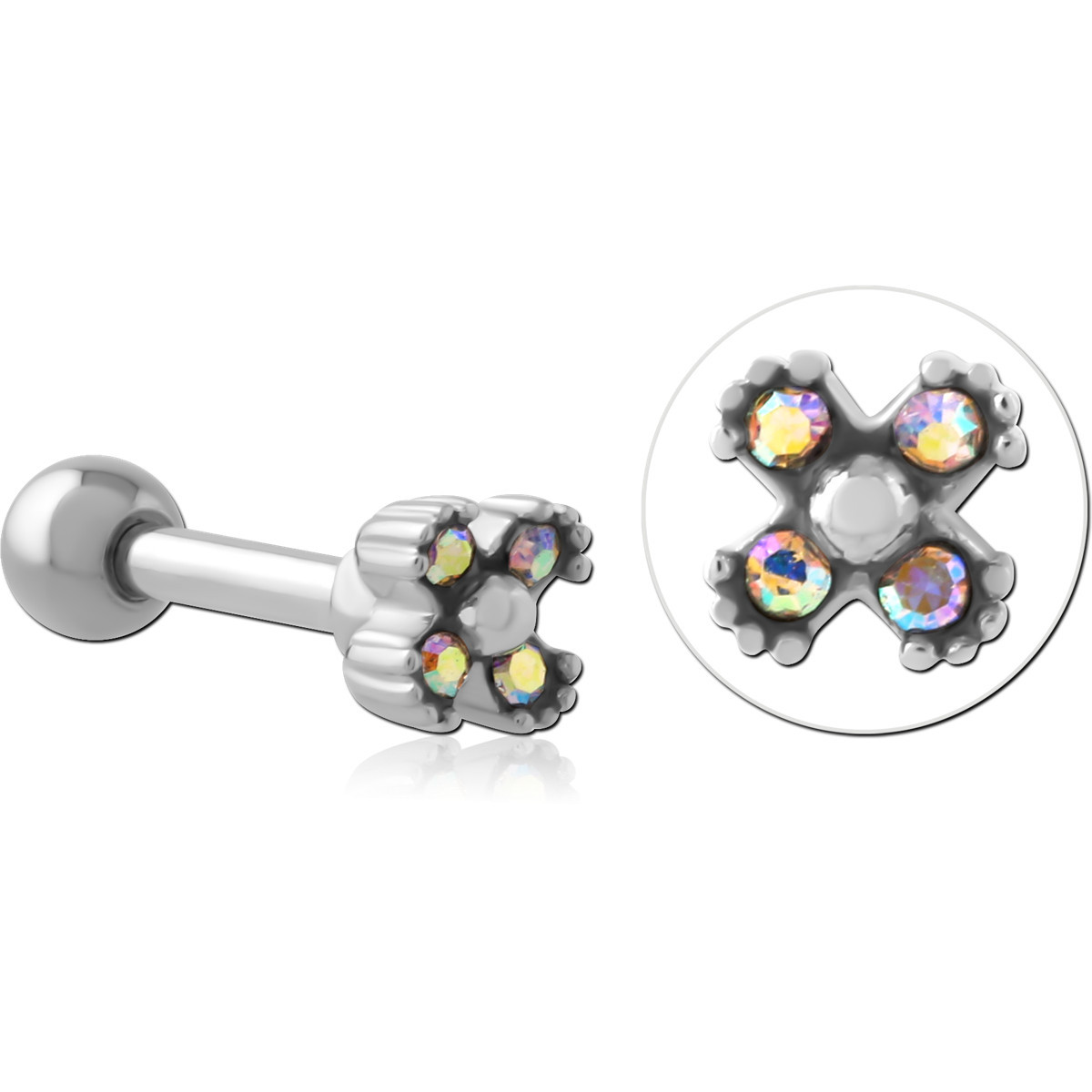 SURGICAL STEEL JEWELED TRAGUS MICRO BARBELL