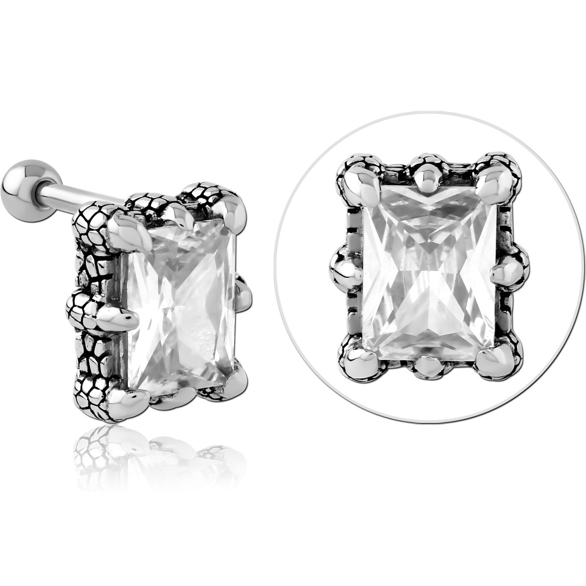 SURGICAL STEEL JEWELED TRAGUS MICRO BARBELL - EAGLE CLAW