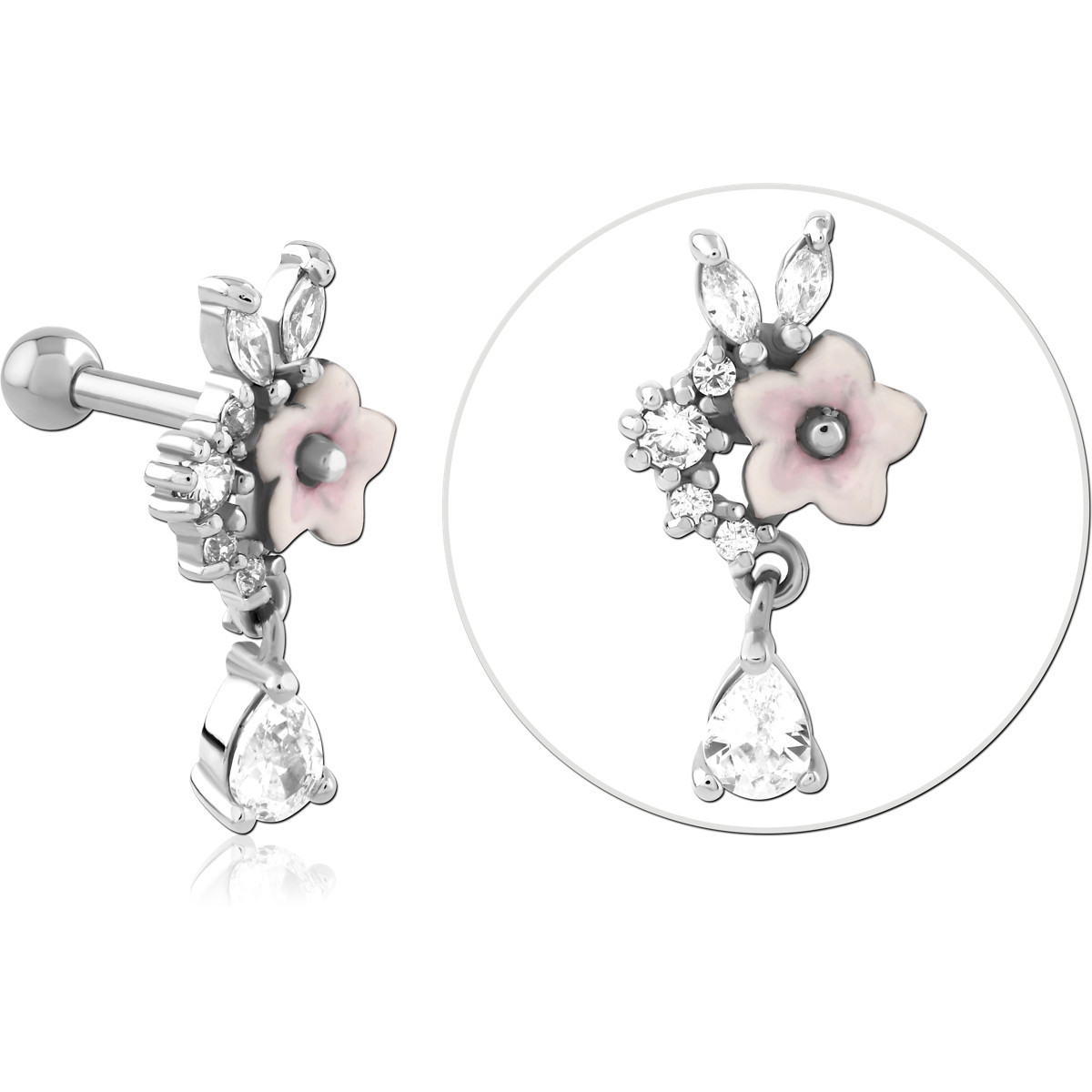 SURGICAL STEEL JEWELED TRAGUS MICRO BARBELL WITH ENAMEL