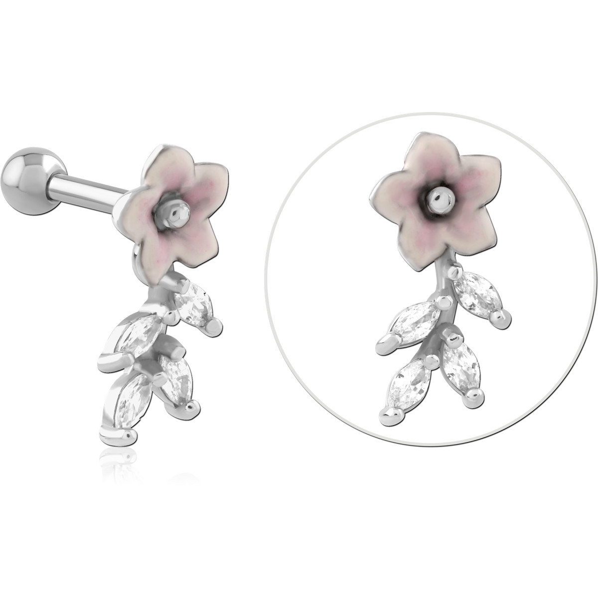SURGICAL STEEL JEWELED TRAGUS MICRO BARBELL WITH ENAMEL