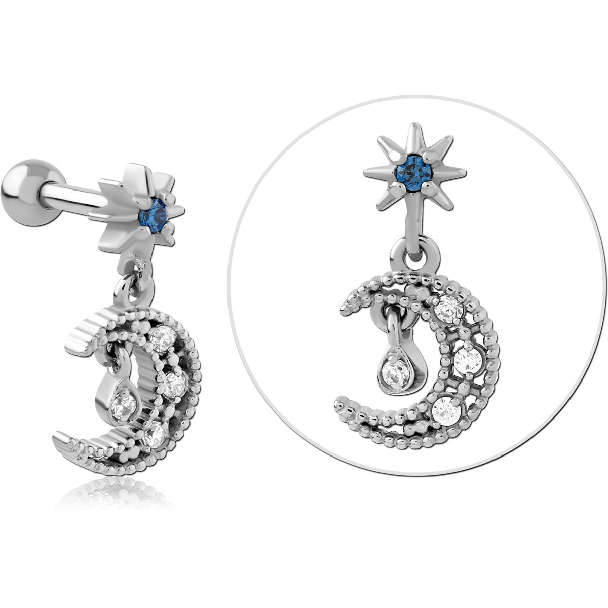 SURGICAL STEEL JEWELED TRAGUS MICRO BARBELL WITH ENAMEL