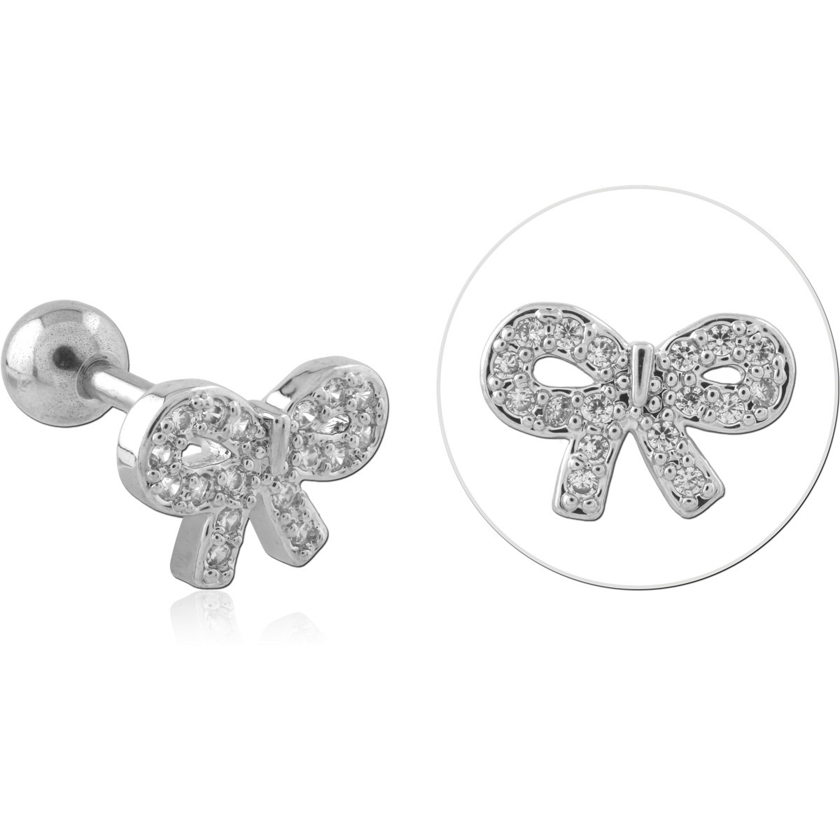 316L SURGICAL STEEL BARBELL PAVE GEM BOW KNOT RIBBON CARTILAGE DESIGN