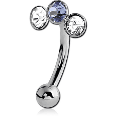 SURGICAL STEEL JEWELED FANCY CURVED MICRO BARBELL-3 STONES