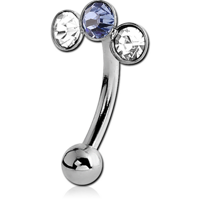 SURGICAL STEEL JEWELLED FANCY CURVED MICRO BARBELL-3 STONES