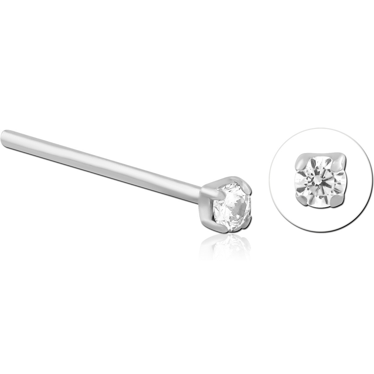 STERLING SILVER 925 JEWELED PRONG SET STRAIGHT NOSE STUD