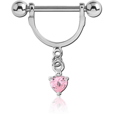 SURGICAL STEEL NIPPLE STIRRUP WITH HEART JEWELLED DANGLING CHARM