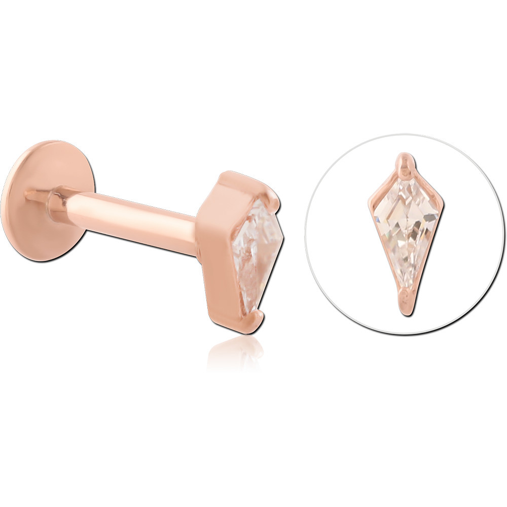 ROSE GOLD PVD COATED SURGICAL STEEL INTERNAL LABRET KITE GEM