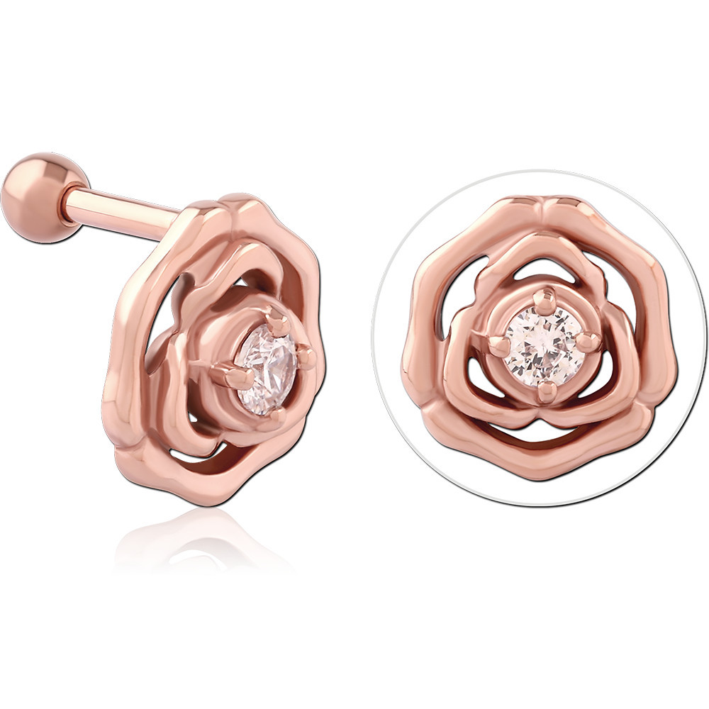 316L ROSE GOLD PVD SURGICAL STEEL JEWELED TRAGUS MICRO BARBELL
