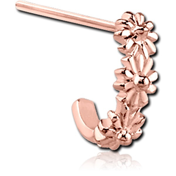 ROSE GOLD PVD COATED SURGICAL STEEL STRAIGHT WRAP AROUND NOSE STUD - THREE FLOWERS