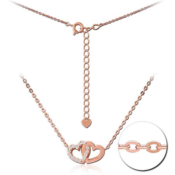 STERLING SILVER 925 ROSE GOLD PLATED JEWELED NECKLACE WITH PENDANT - HEART