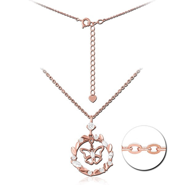 STERLING SILVER 925 ROSE GOLD PLATED JEWELED NECKLACE WITH PENDANT