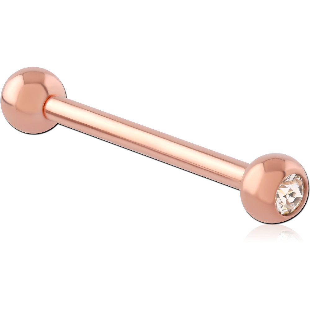 ROSE GOLD PVD COATED TITANIUM GRADE 23 INTERNAL BARBELL WITH JEWELED END