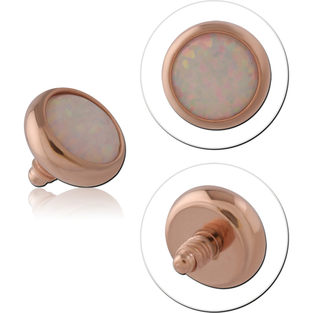 ROSE GOLD PVD COATED TITANIUM SYNTHETIC OPAL JEWELED DISC FOR 1.6MM INTERNALLY THREADED PINS