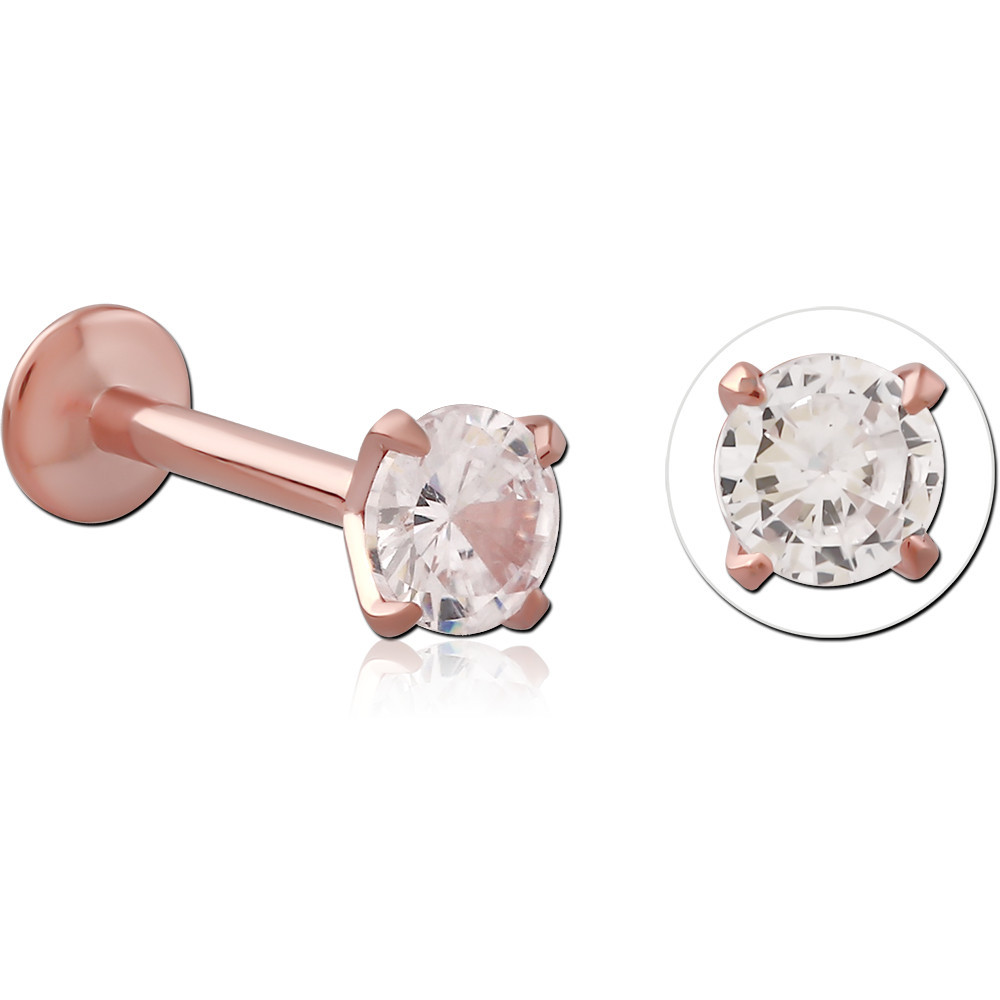 ROSE GOLD PVD COATED TITANIUM INTERNALLY THREADED ROUND PRONG SET JEWELED MICRO LABET
