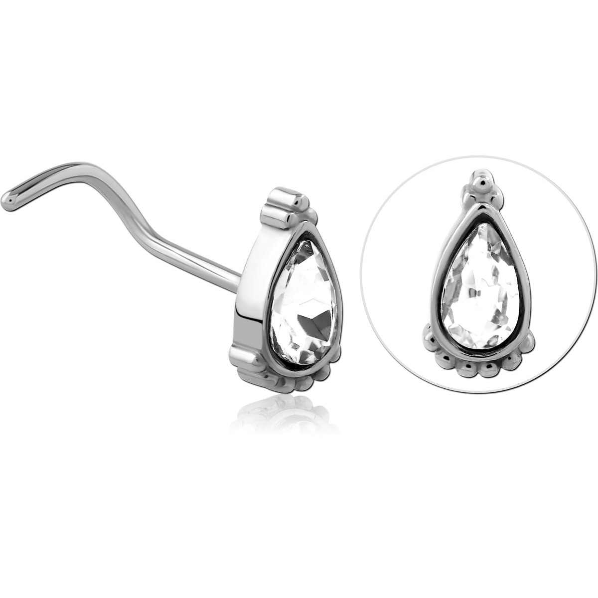 SURGICAL STEEL CURVED JEWELED NOSE STUD