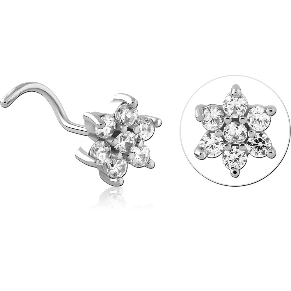 SURGICAL STEEL CURVED PRONG SET JEWELED NOSE STUD